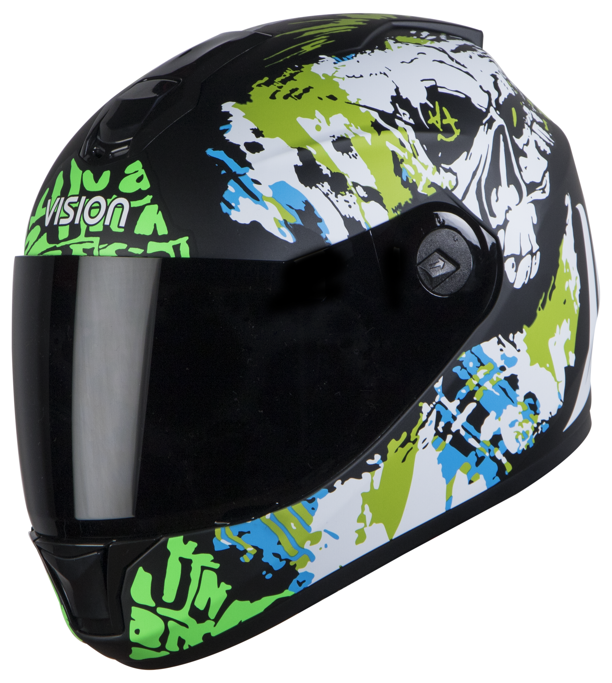 SBH-11 Vision Skull Mat Black With Y. Green( Fitted With Clear Visor Extra Smoke Visor Free)